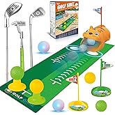 ChainnForces Upgraded Kids Toy Golf Set with Tiger Automatic Returner, Led Light Up Night Golf Balls, 3 Adjustable Golf Club, Putting Mat for 3 4 5 6 7 8 Years Old Boys Girls (Orange)