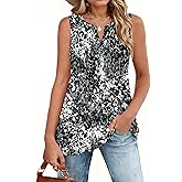 Zeagoo Women's Summer Tank Tops 2026 Pleated V Neck Floral Loose Fit Casual Flowy Boho Tunic Sleeveless Shirts