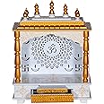 Maadze Wooden Pooja Mandir, Wall Mounted Temple, Indian Mandir for Home, Pooja Ghar for Home in USA (Large, Golden-White)