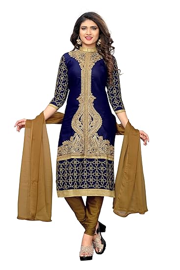 Womens Silk Cotton Semi Stitch Dress Material (Blue, Free Size)