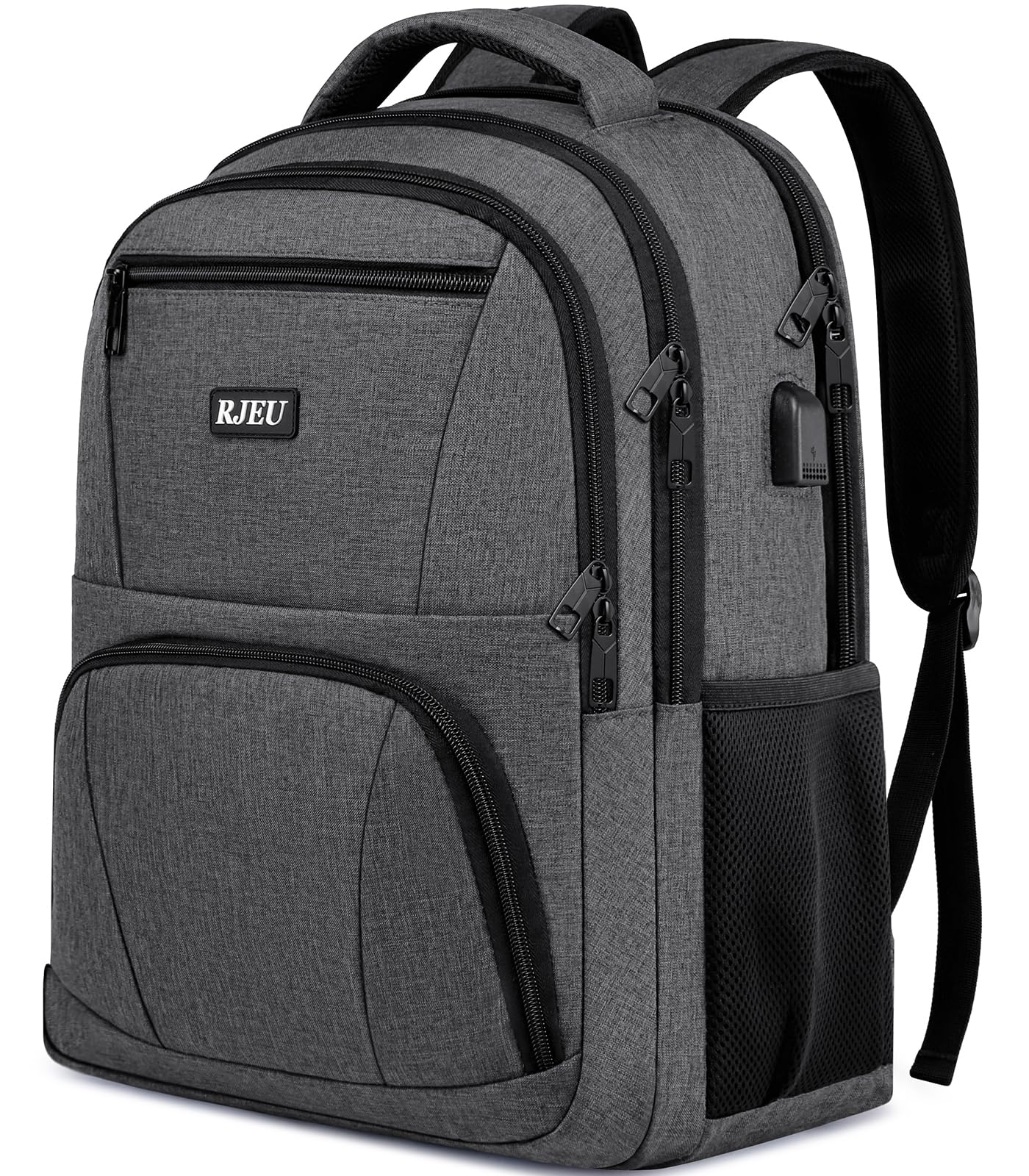 Backpack Mens and Womens, School Bags for Teenagers, Fit 17.3-Inch Large Travel Laptop Rucksack with USB Charging Port, Waterproof Backpack for Business and College, Grey