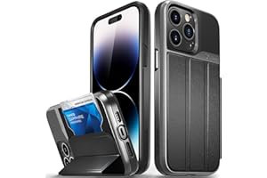 VENA vCommute Wallet Case Compatible with Apple iPhone 14 Pro Max (6.7"-inch), (Military Grade Drop Protection) Flip Leather Cover Card Slot Holder with Kickstand - Space Gray