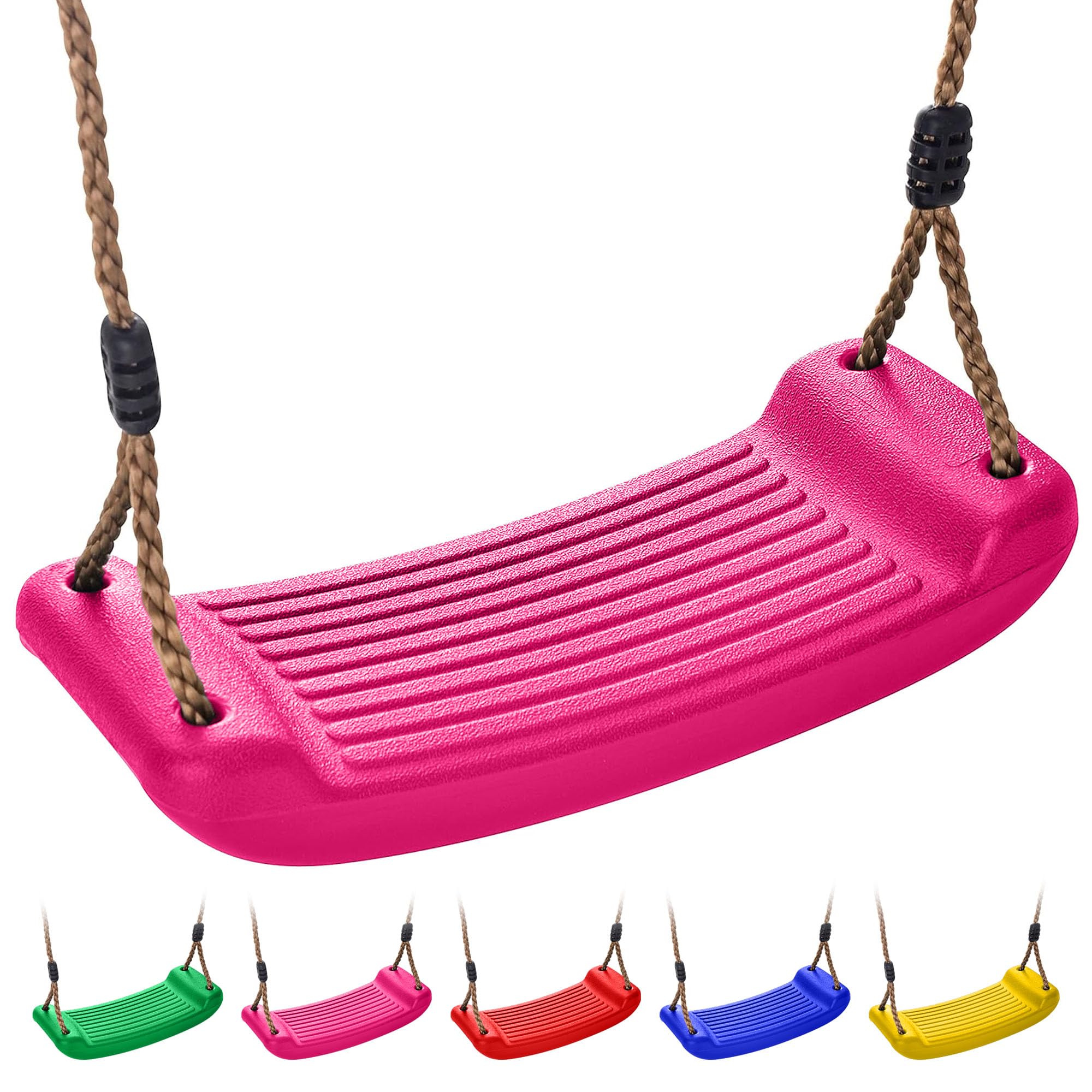 Kids Garden Swing Seat Replacement - Childrens Replacement Swing Seat with Adjustable Rope - Weather Resistant Plastic Outdoor Playground Accessory or Climbing Frame Accessories Pink