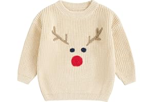 MOLZULAMS Toddler Baby Girl Boy Christmas Outfit My First Christmas/Elk Embroidery Sweater Crewneck Sweatshirt Xmas Clothes