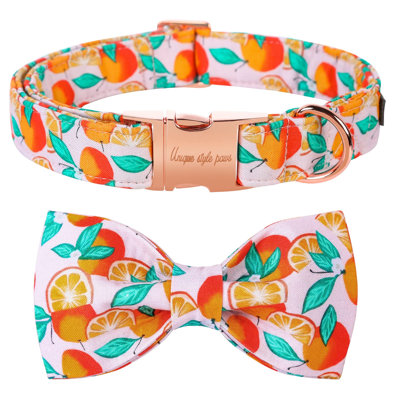 Unique style paws Pet Collar with Orange Patterns Adjustable Durable Dog Collar Bow Tie Dog Collar Pet Gift for Small Medium Large Dogs and Cats-S