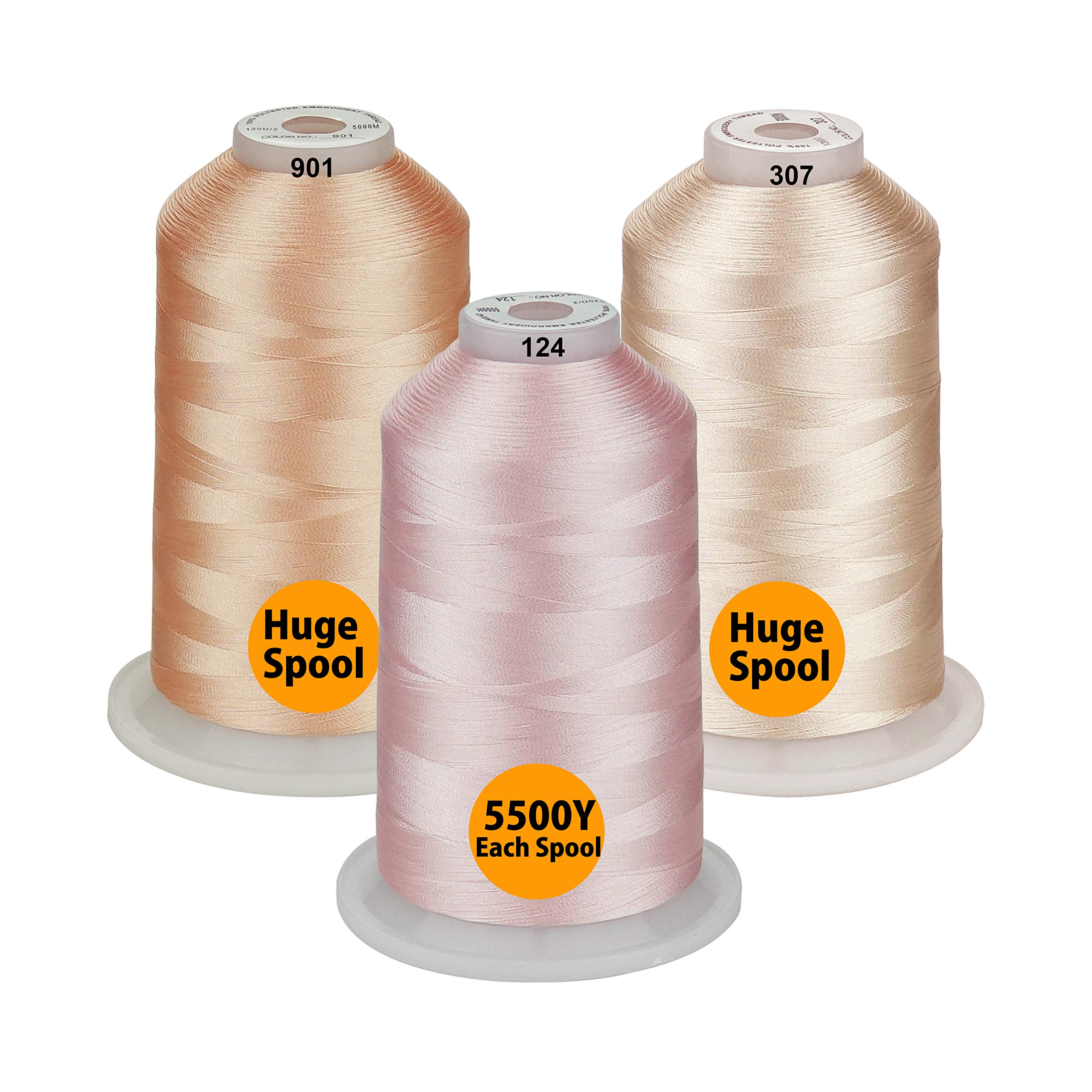 Simthread All Purpose Polyester Embroidery Machine Thread Huge Spool 5000M 5500Y for Sewing Embroidery Machines - 3 Skins Colors — image 1