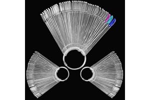 ZEONHEI 150 PCS Tips Clear Nail Art Sticks, Fan-shaped Nail Display Sticks, Oval Nail Art Polish Board Display Stickswith Metal Ring for Nail Color Display Practice Home DIY