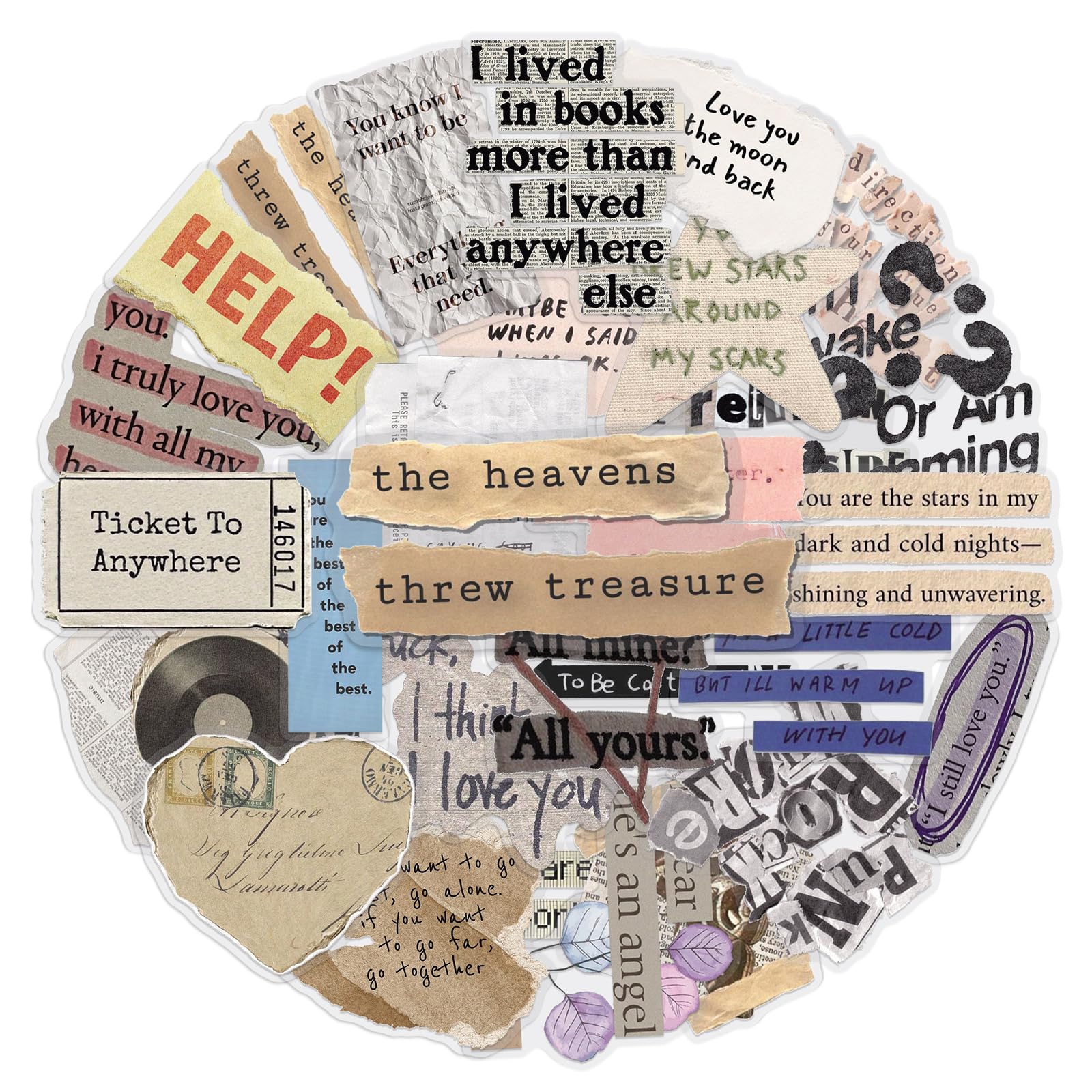 50 Pieces Retro English Stickers for Water Bottle|Transparent Vinyl Waterproof Sticker Laptop Skateboard Phone Car Decals for Teens Adults Party Favors Supplies Decor (Retro Decals)