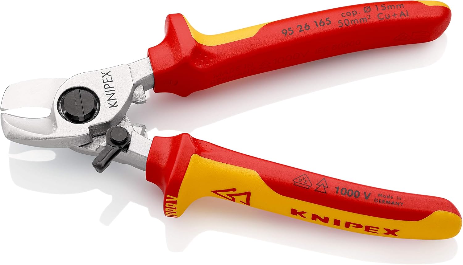 KNIPEX Cable Shears with Opening Spring Chrome-Plated Insulated with Multi-Component Grips, VDE-Tested 165 mm, 95 26 165 - Image 3