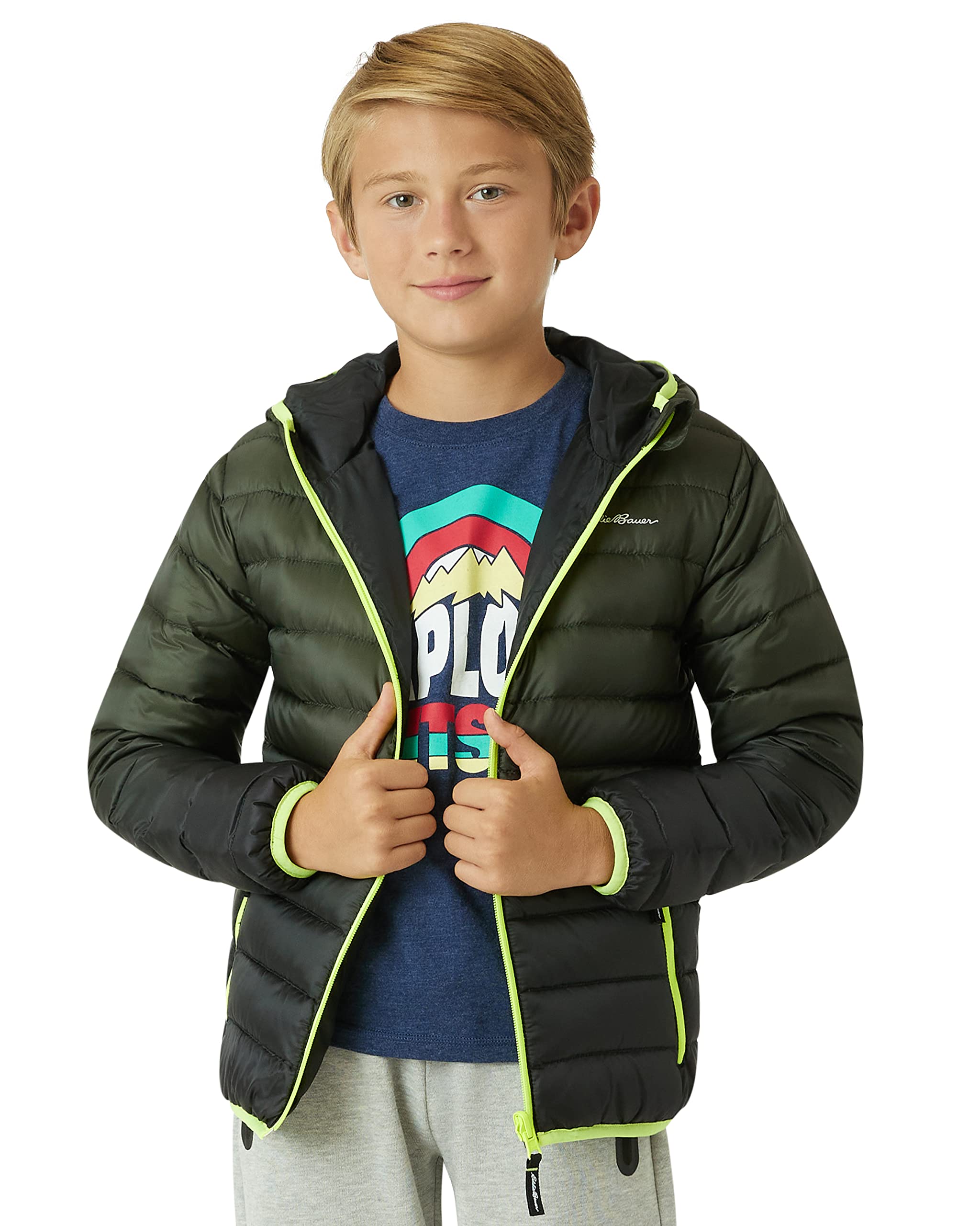 Eddie Bauer Kids' Reversible Jacket - Weather Resistant Quilted Down Coat for Boys and Girls (3-20), Size 5-6, Forest Night Image
