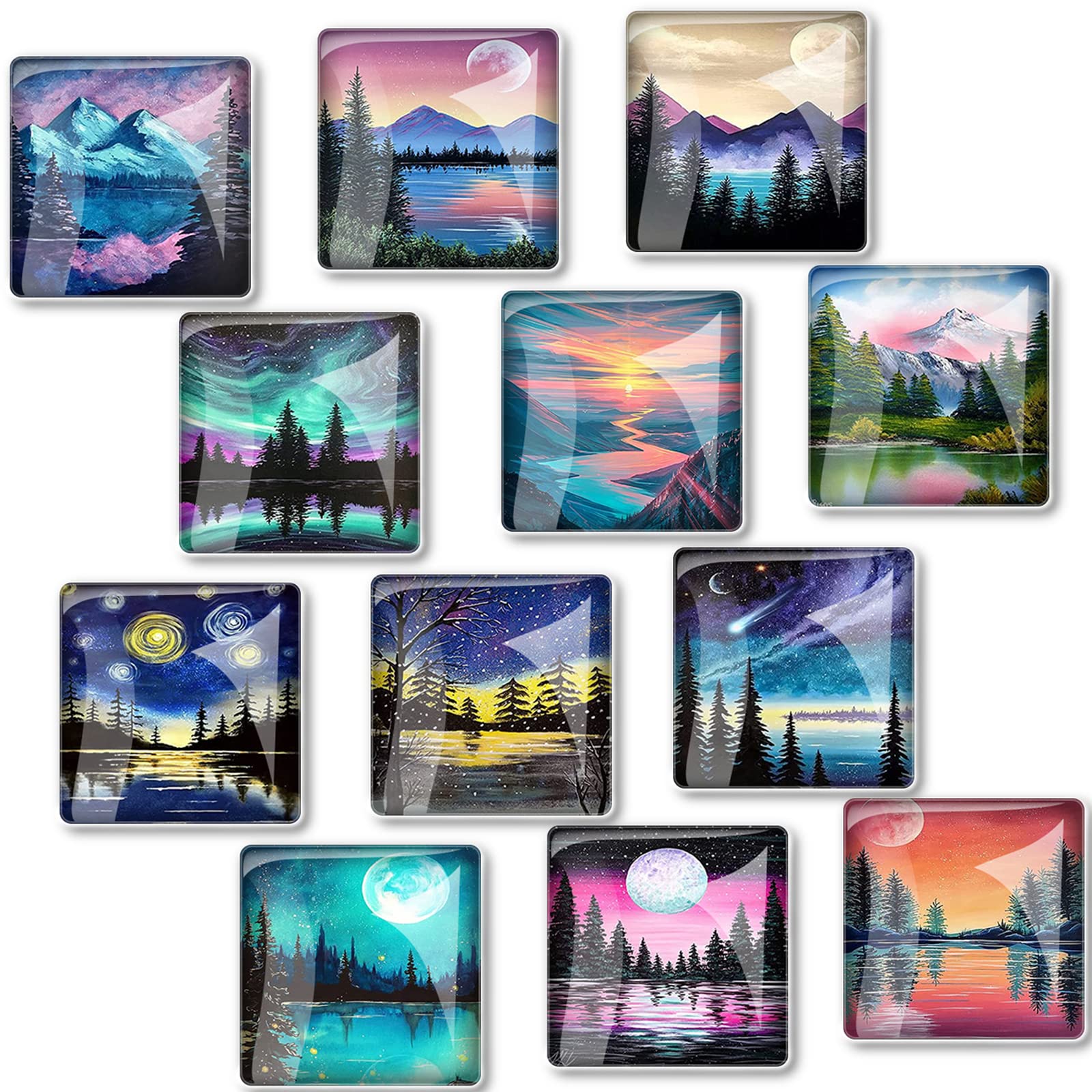 Photo 1 of 12 Pcs Glass Strong Refrigerator Magnets Fridge, Colorful Square Fridge Magnets Decorative for Office Whiteboard, Cabinet, Dishwasher, Locker