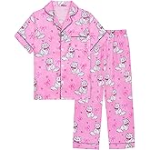 Sylfairy Girls Satin Pajamas Silk PJS Set Rainbow Unicorn Sleepwear Short Sleeve Long Pants Jammies for Toddler Kids