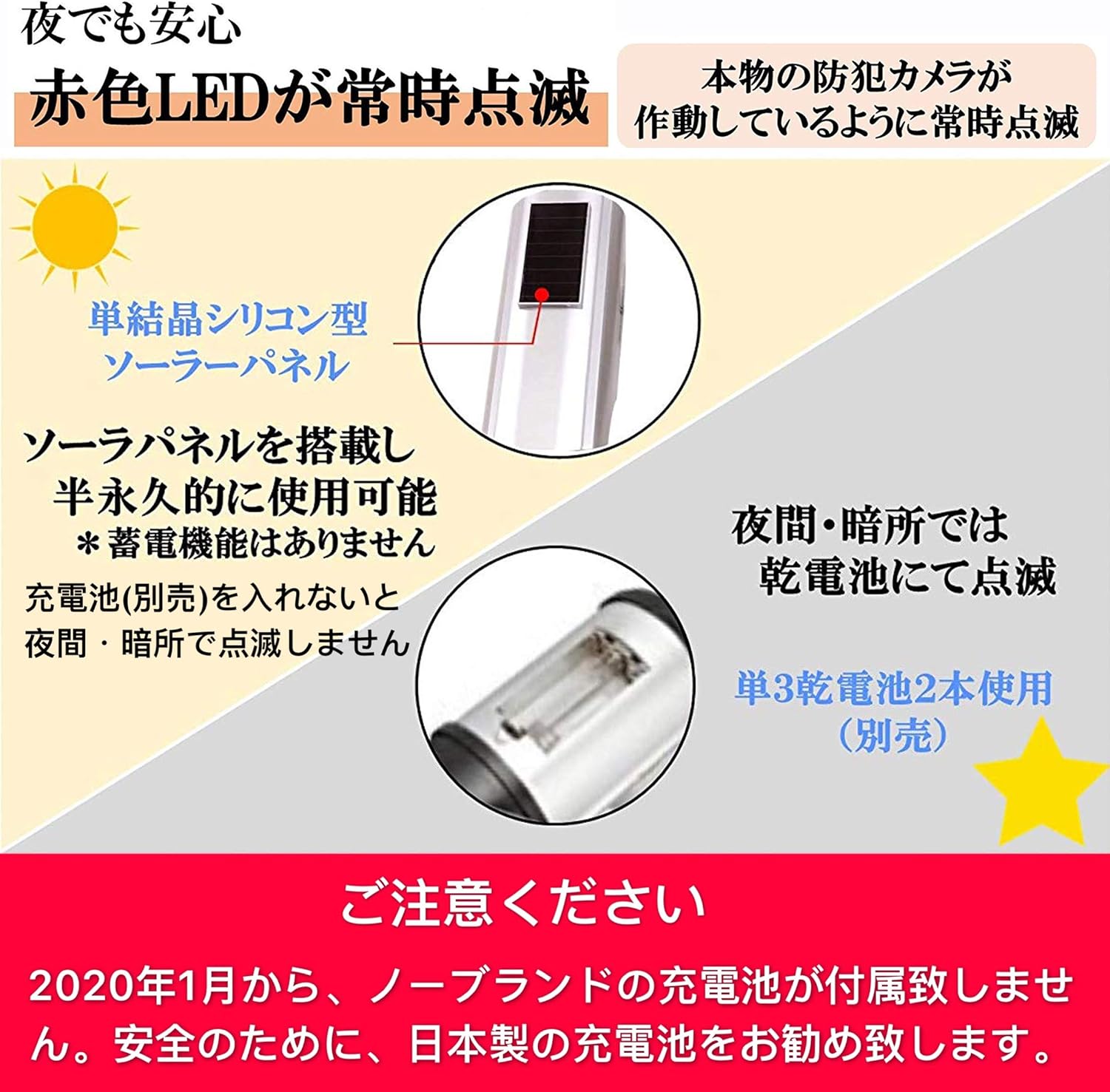 Amazon Co Jp Masetley ダミーカメラ ソーラーパネル搭載 防犯カメラ 監視カメラ 防犯シール セキュリティステッカー 内貼り式ステッカー バレット型防犯カメラ 不審者対策 防犯対策 Ledライト 常時点滅 本物そっくり 屋内外両用 半永久的に使用可能 カメラ