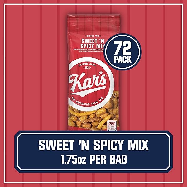 KAR’S NUTS SWEET ‘N SPICY TRAIL MIX, 1.75 OZ INDIVIDUAL SNACK PACKS – BULK PACK OF 72, GLUTEN-FREE SNACK MIX