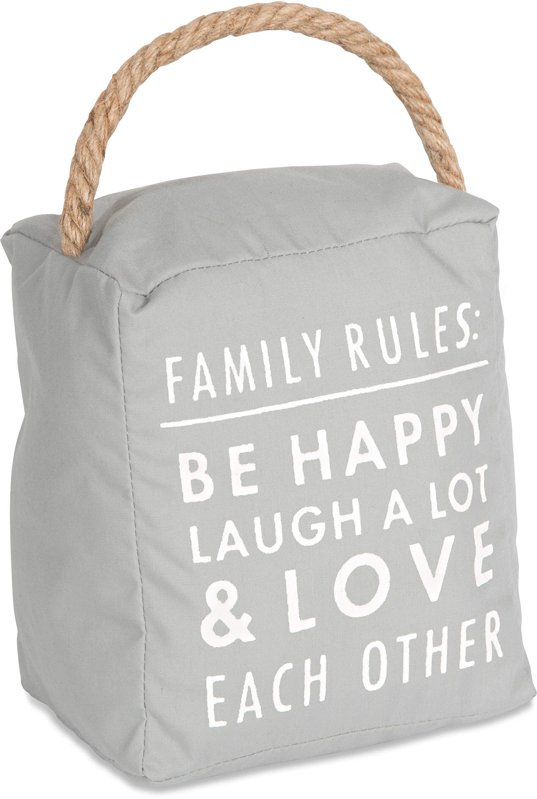 Pavilion Gift Company Open Door Décor Family Rules: Be Happy Laugh A Lot Door Stopper, Grey