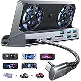 LISEN 10-IN-1 Docking Station for Steam Deck OLED&ROG Ally X&Legion Go, Dual Cooling Fan 5 USB Ports and 4K@60Hz, 100W Charging Port Support ROG Ally 30W Mode, Gigabit Ethernet Fit for Steam Deck OLED