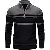 TACVASEN Men's Quarter Zip Sweaters Cotton Pullover Sweater Striped Casual Fall Winter Warm Pullover Sweatshirts