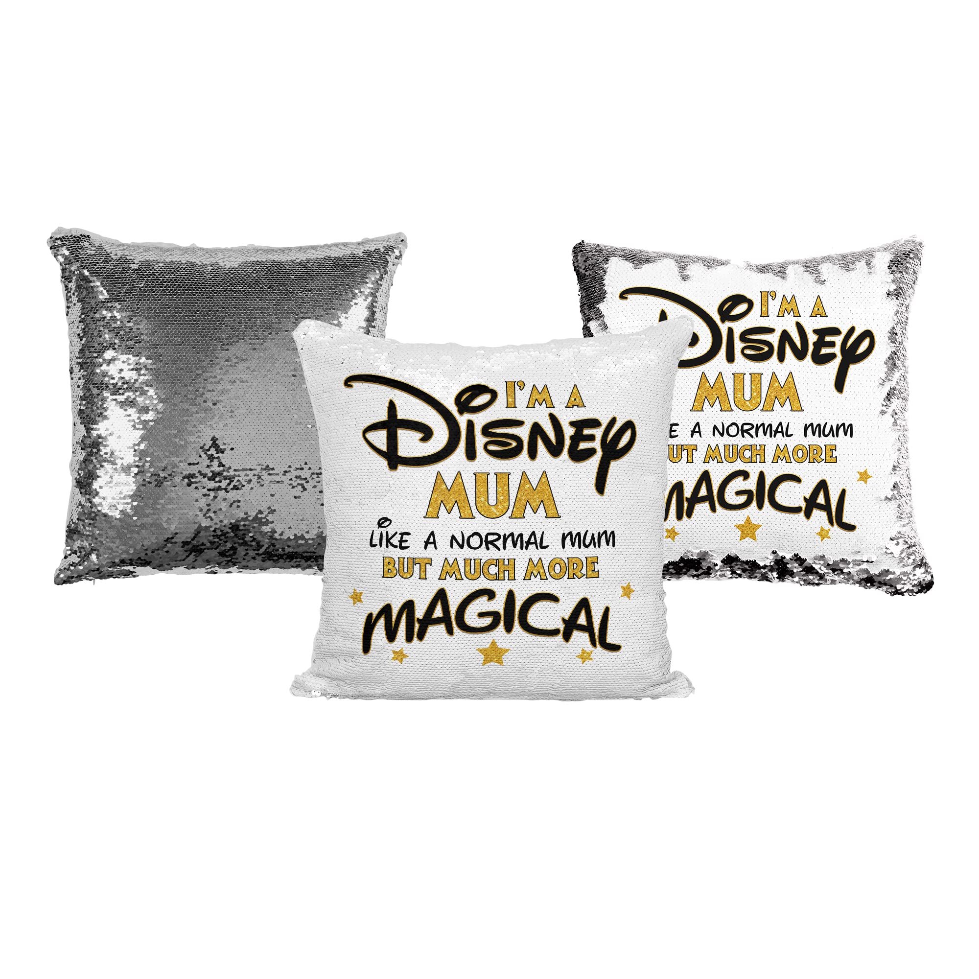 Print Maniacs Disney Mummy Sequin Pillow Christmas Birthday Magic Reveal Swipe Mother Day Cushion Gift (Mum) (Silver, with insert/Stuffing)