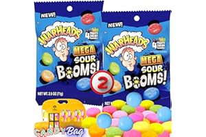 (PACK OF 2) Warh Mega Sour Booms! Sour Chewy Candy - New Edition - 2.5oz Each Bag - Think FWD Candy Zipbag Included (Mega Sour)