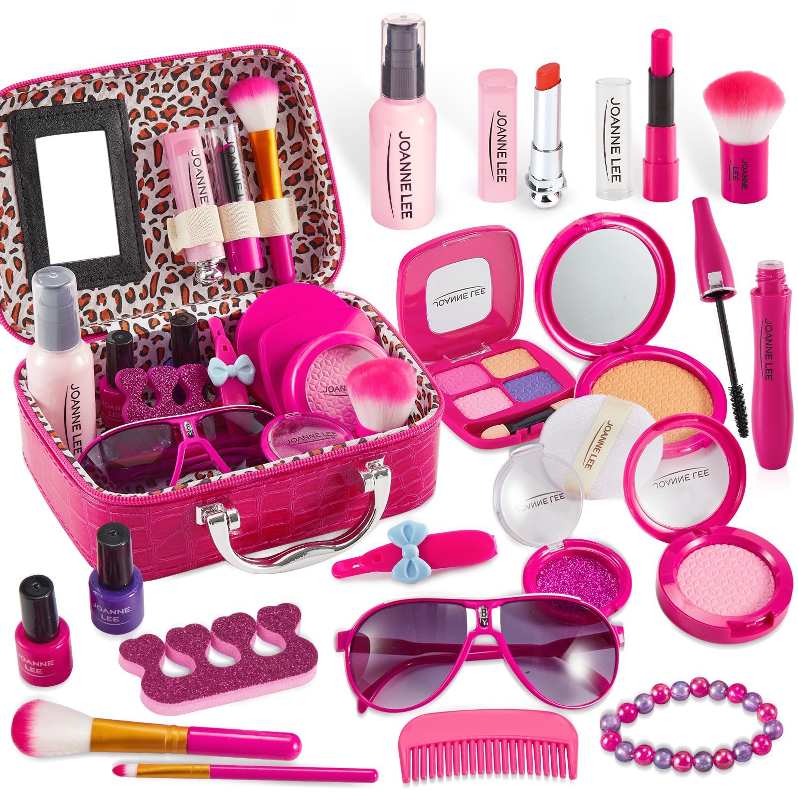 LINFUN KIDS Children Pretend Makeup Sets for Girls, Fake Beauty Role Play Kit with Cosmetic Bag, Princess Toys Play Games Gift for Little Girls Kids Aged 3+ 4 5 Year Old