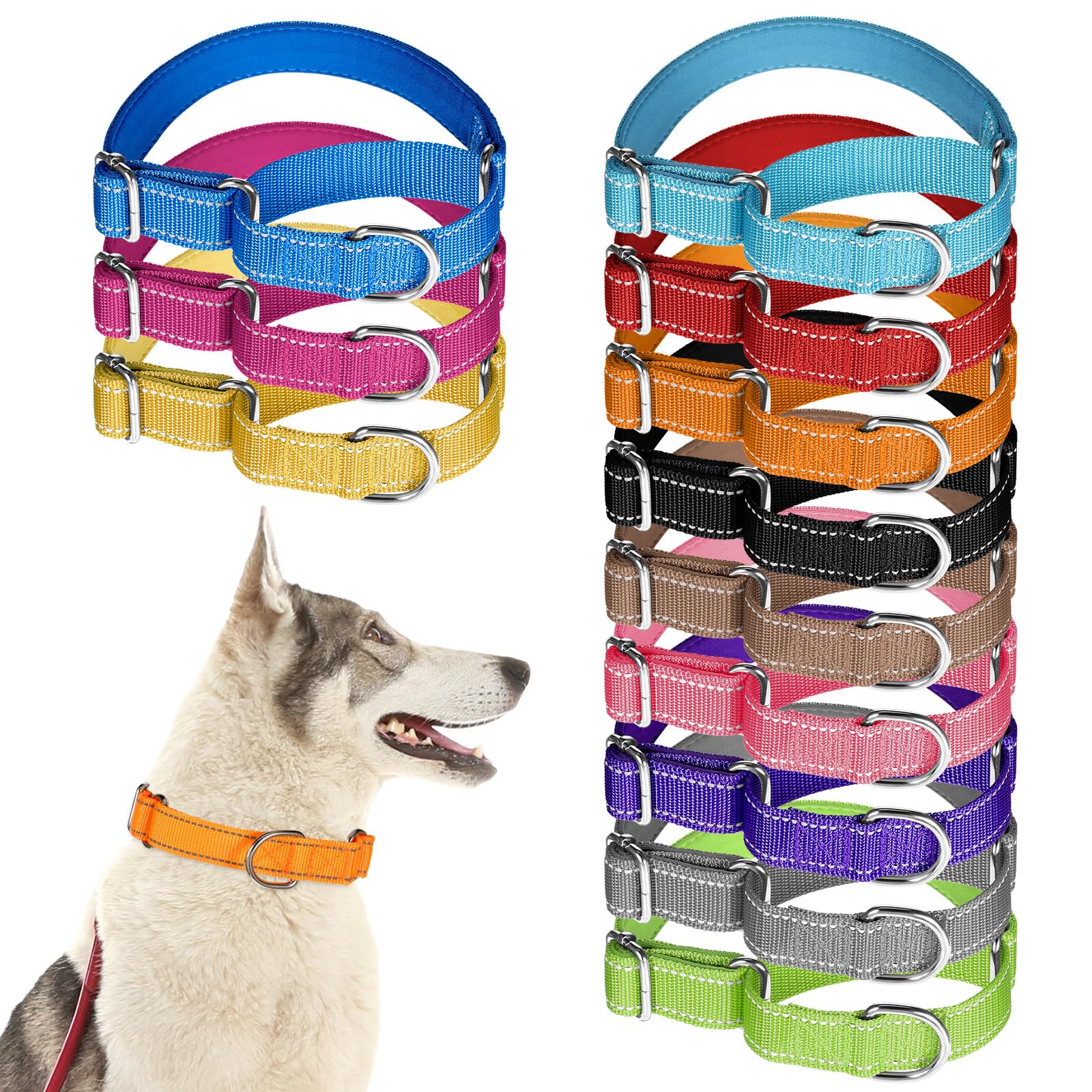 Photo 1 of 12 Pcs Martingale Collar for Medium Dogs Adjustable Pet Training Collar Reflective Dog Collar with Durable Metal Buckle Heavy Duty Nylon No Pull Martingale Collar for Small Medium Large Dogs, Large