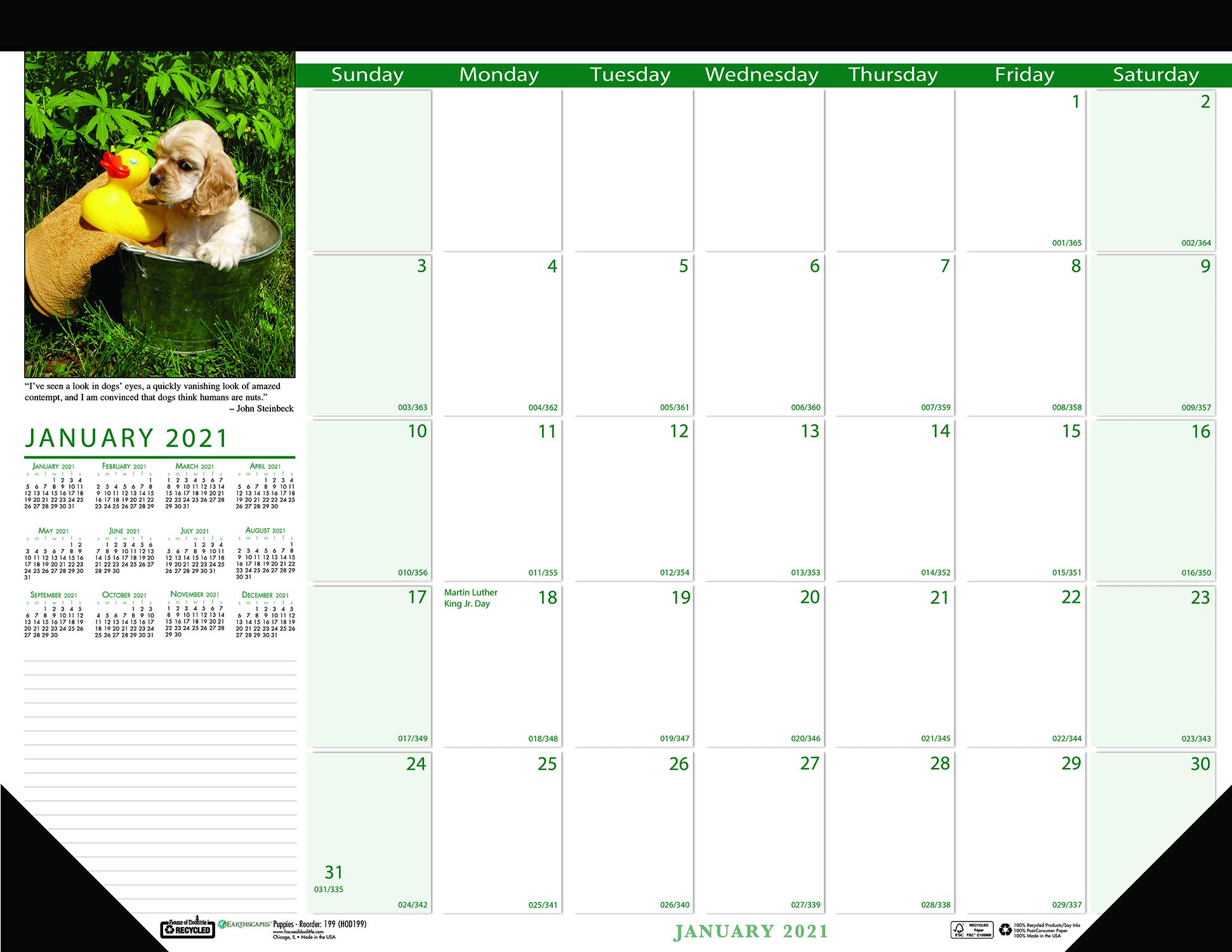 House of Doolittle 2021 Monthly Desk Pad Calendar, Earthscapes Puppies, 18.5 x 13 Inches, January - December (HOD1996-21)