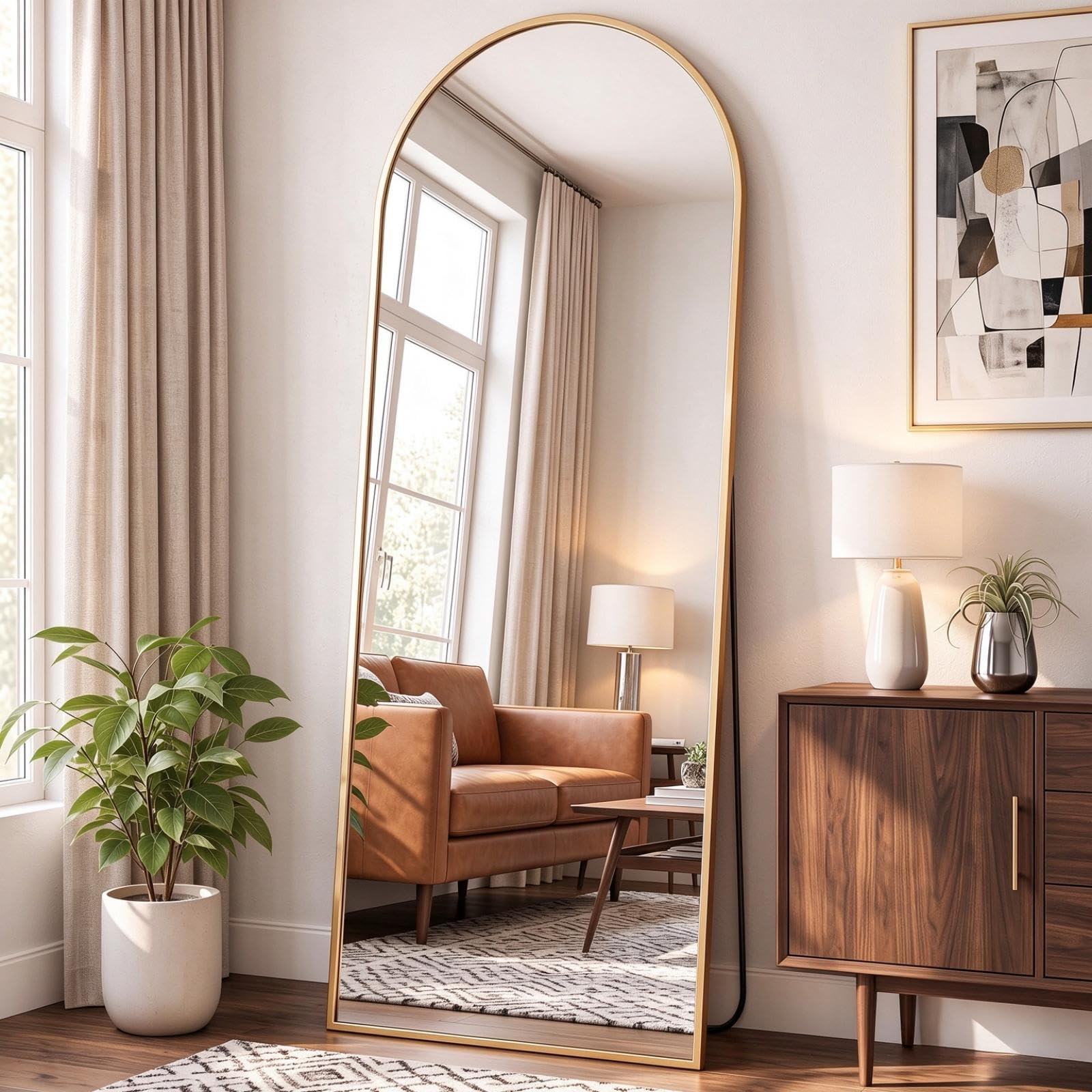 DUMOS 64"x21" Arched Full Length Mirror with Stand, Full Body Floor Mirror | Shatterproof Tempered Glass, Modern Aluminum All