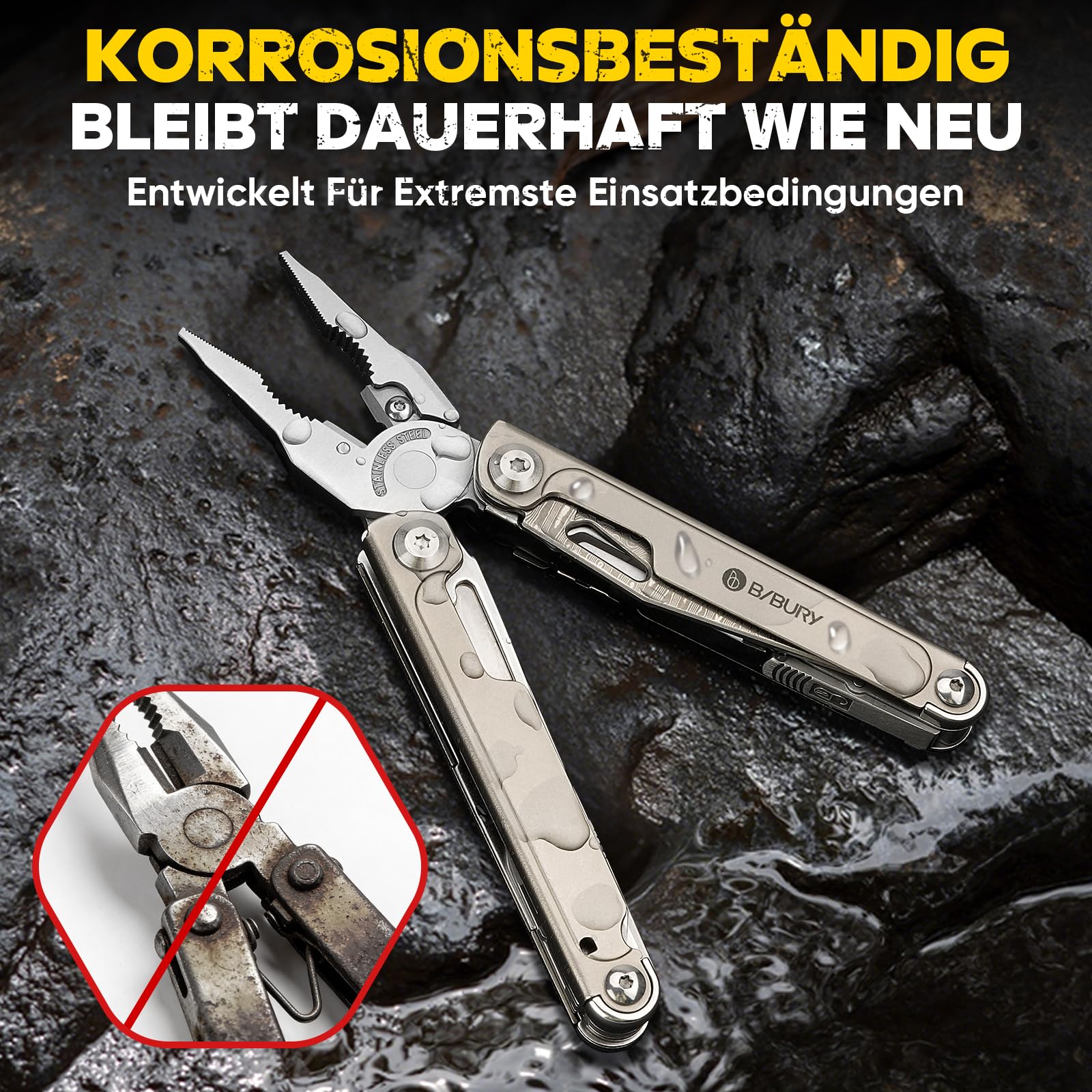 BIBURY Multitool Titan & Damast Messer - Multifunktionswerkzeug mit Zange, Schere, austauschbarer Säge & Bits - Profi EDC Taschenmesser Geschenke für Männer, Reparieren, Camping Zubehör BI2049TI 3