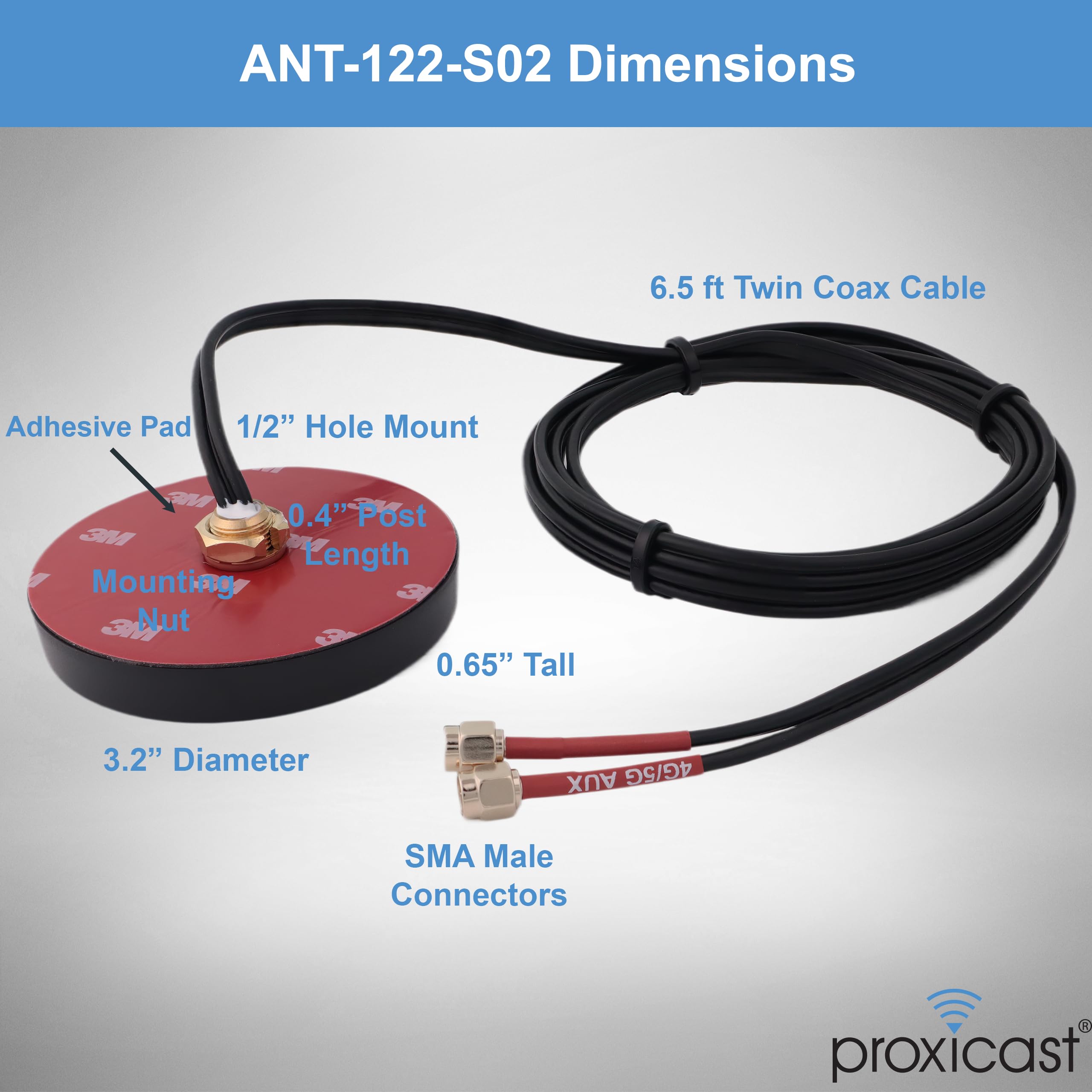 Proxicast Ultra Low Profile MIMO 4G / 5G Omni-Directional Screw-Mount Puck Antenna for Verizon, AT&T T-Mobile (and Others) Modems & Routers with SMA External Antenna Jacks (ANT-122-S02)