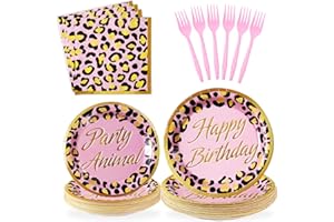 Grencian 96Pcs Cheetah Birthday Party Decorations Pink Leopard Plates and Napkins Cheetah Print Tableware for Women Girls Jungle Safari Animal Leopard Birthday Baby Shower Party Supplies, Serves 24