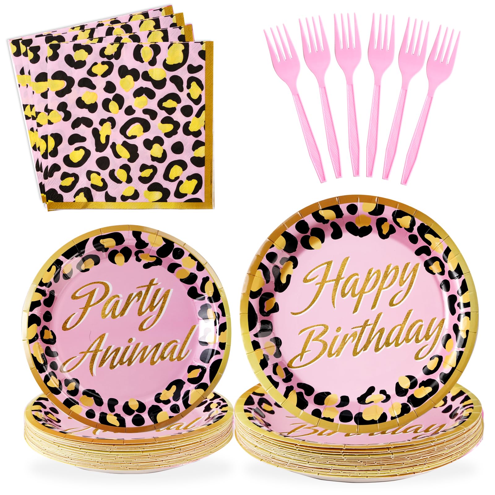Grencian 96Pcs Cheetah Birthday Party Decorations Pink Leopard Plates ...