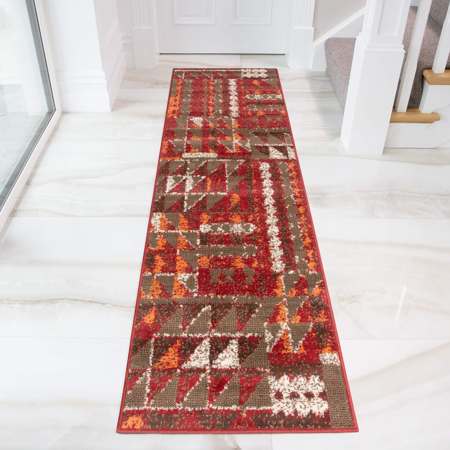 Durable Transitional Terracotta Patchwrok Runner Rug