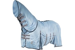 HORZE Freja Durable Mesh Combo Fly Sheet with Belly Guard and Detachable Neck Cover | UPF 50+ UV Protection - Light Blue - 63 in