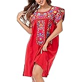 YZXDORWJ Women Summer Mexican Embroidered Boho Peasant Dress Petal Sleeve