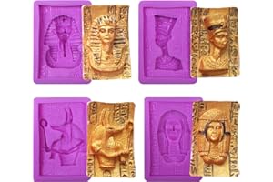 ACVCATTO Egyptian Silicone Chocolate Molds, 4 Packs Pharaoh Sphinx Mummy Silicone Fondant Molds for Baking Cake Decoration, Cupcake Toppers, Egyptian Resin, Face Soap Polymer Clay