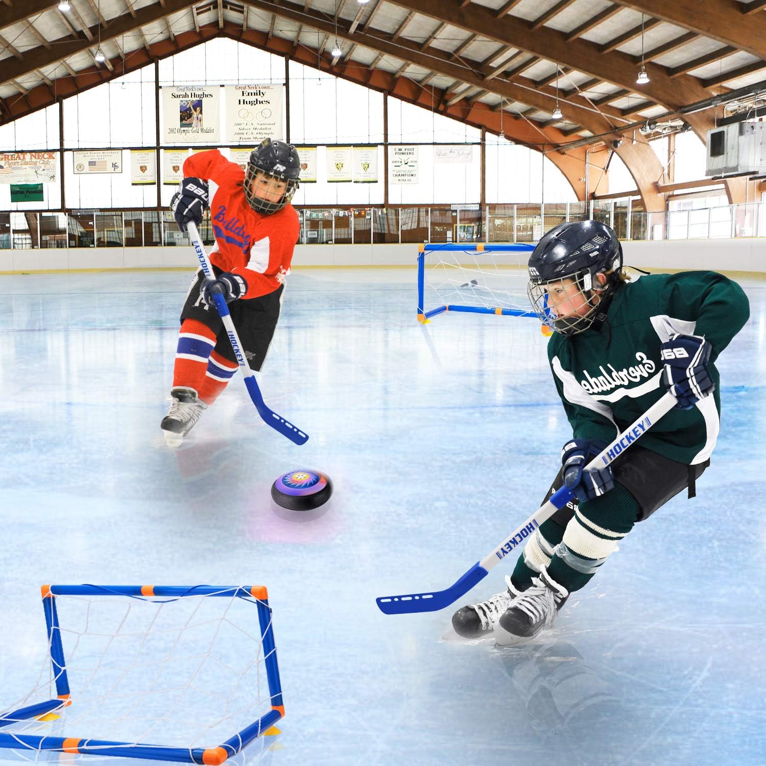 Hover Hockey Set Boys Toys, Hovering Hockey Game with 2 Goals and Led Lights, Indoor Air Soccer Hover Ball Gifts for 3 4 5 6 7 8 9 10 11 12 Year Old Kids: Toys & Games