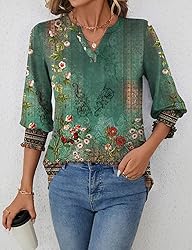 LOMON Women's V Neck 3/4 Sleeve T Shirts Casual