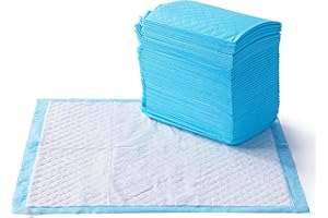 Amazon Basics Heavy Duty Dog and Puppy Pee Pads, 5-Layer Leak-Proof Ultra Absorbent, Quick-Dry Surface, Potty Training, Regular (24x23"), 50 Count, Blue & White