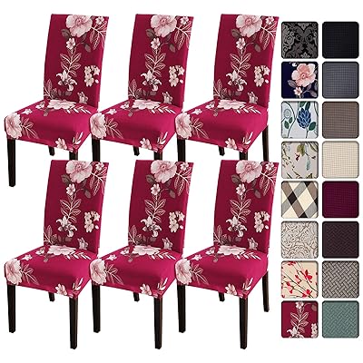 Buy Searchi Dining Room Chair Covers Slipcovers Set Of 6 Spandex Super Fit Stretch Removable Washable Kitchen Parsons Chair Covers Protector For Dining Room Hotel Ceremony Red Flowers Online In Turkey B081gqng7n