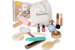 Montessori Mama Makeup and Salon Set - Wooden Pretend Play Beauty Play Makeup Kit with Styling Tools and Cosmetics - Pretend Makeup for Toddlers for 4 Year Old Girl