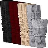 Chuarry 4 Pairs Women's Fleece Lined Leg Warmers Fuzzy Knit Double Layer Leg Warmer Long Boot Socks for Skating Daily Wear