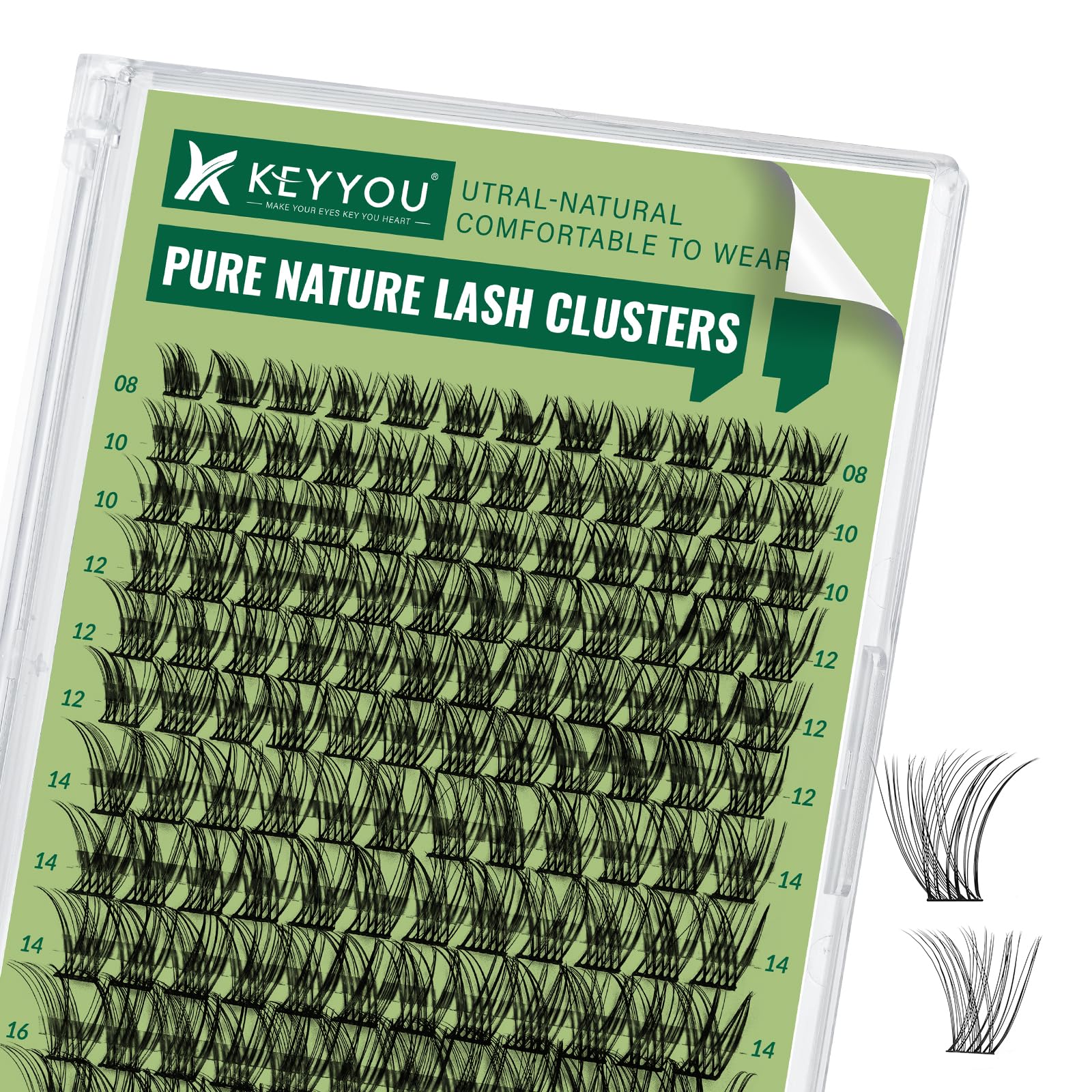 Photo 1 of Natural Lash Clusters Wispy Eyelash Clusters 144 pcs Cluster Eyelash Extensions D Curl Individual Lashes 8-18MIX Mix Length Light and Natural Lashes Look with Thin Lash Band by KEYYOU(N02-8-18MIX-D)