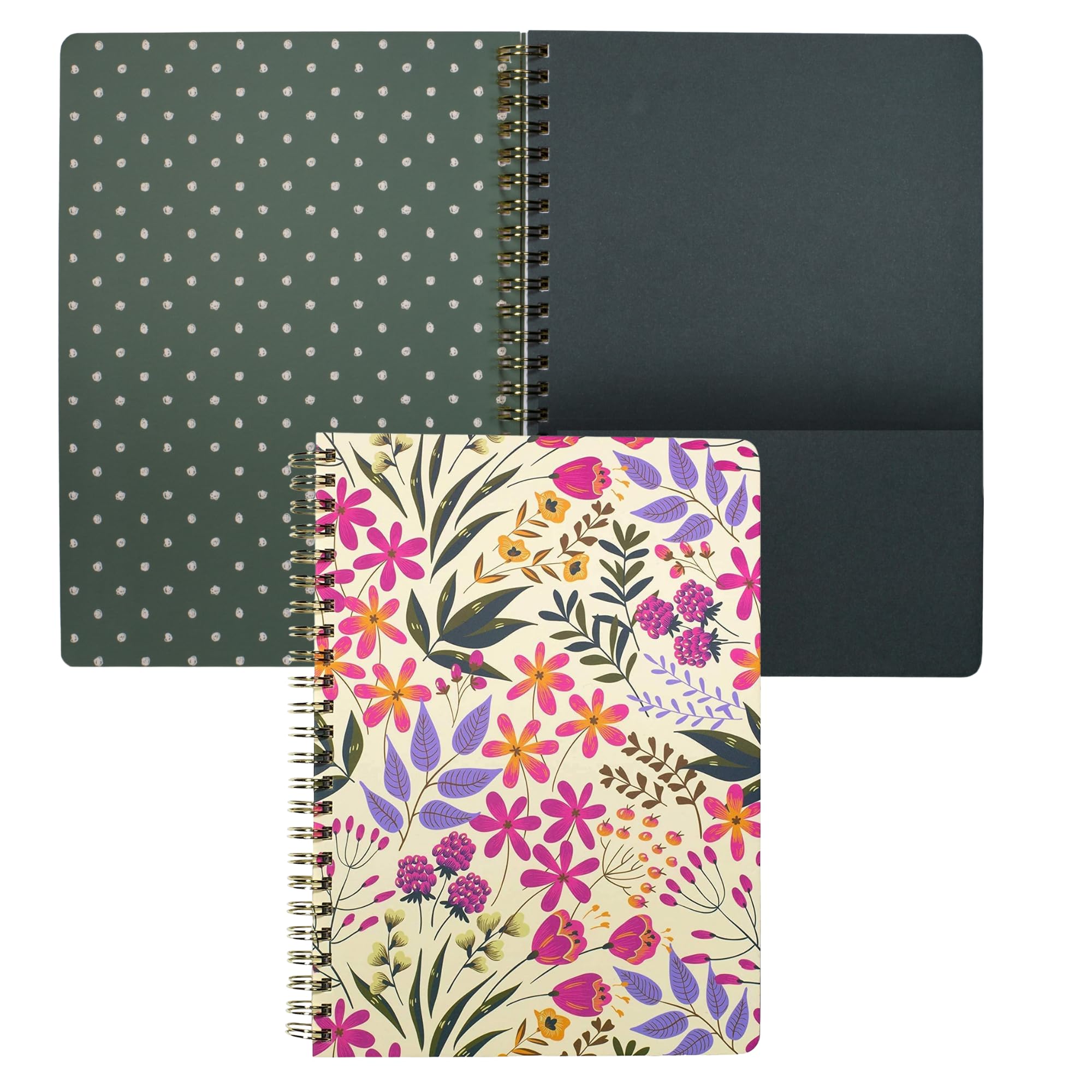 Steel Mill & Co Cute Pink/Purple Floral Mini Spiral Notebook, 8.25" x 6.25" Journal with Durable Hardcover and 160 Lined Pages, Wildflowers — image 1
