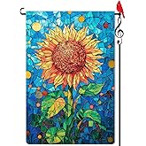 Lorugekyu Spring Colorful Sunflower Garden Flag Stained Glass Style Spring Summer Floral Flower Small Flag for Outside Burlap Double Sided Farmland Welcome Yard Lawn Winter Decor 12.5x18"