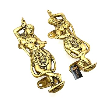 Two Moustaches Ethnic Dancing Apsara Brass Door Handle Set