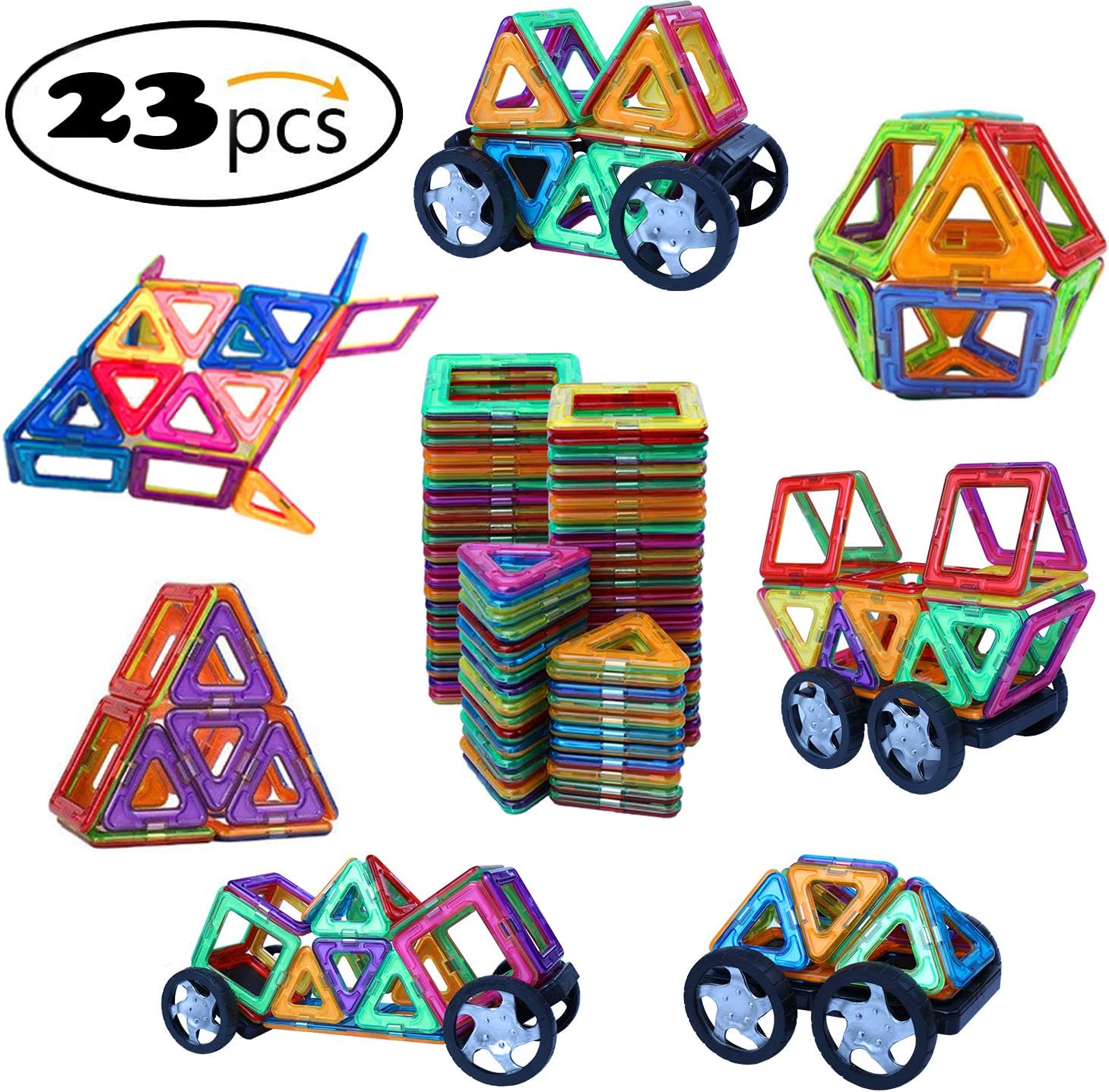 Ehome Magnetic Blocks, 23 PCS Magnetic Building Blocks, Car Building Educational Magnetic Building Set