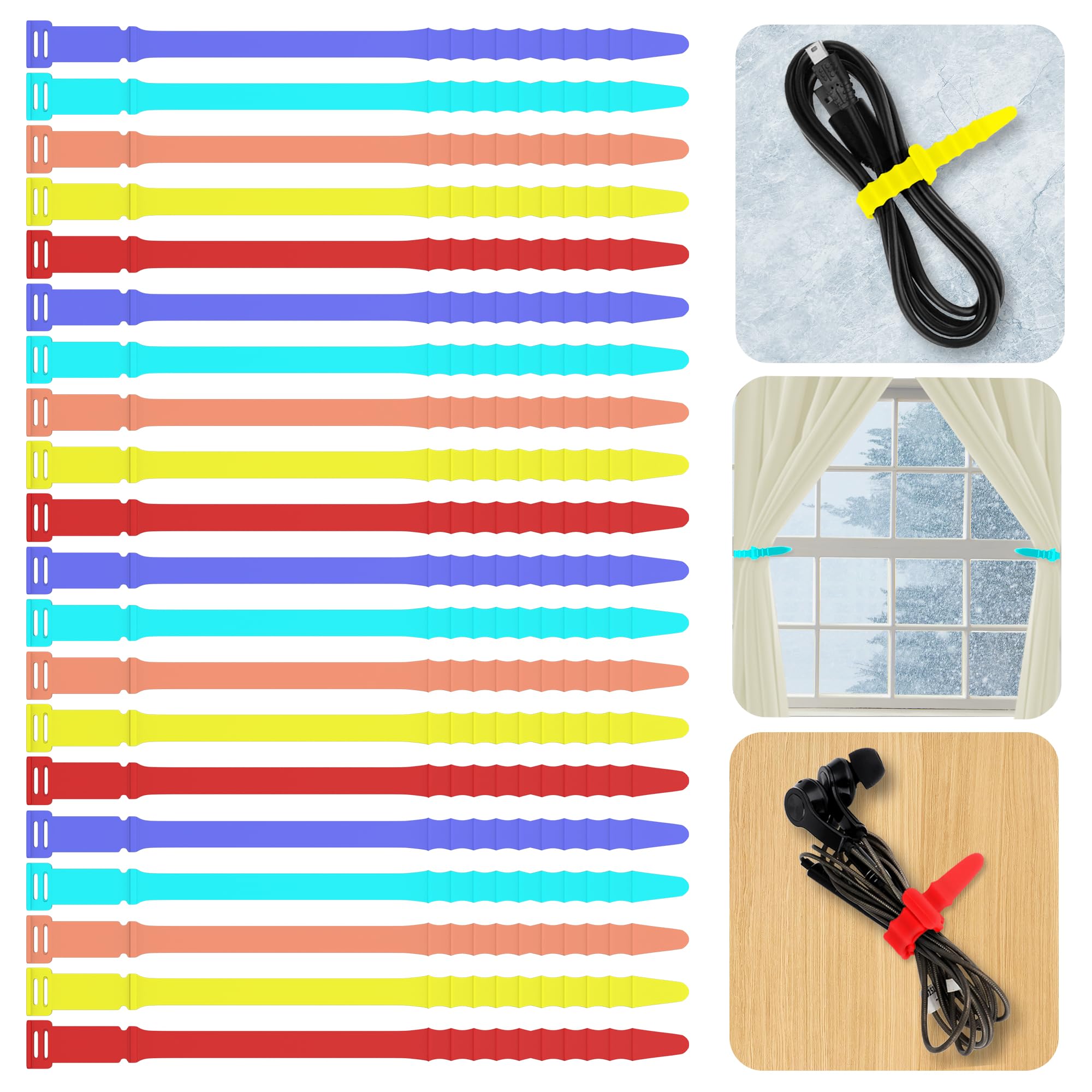 Reusable Silicone Zip Ties Cord Organizer, 20pcs Rubber Reusable Zip Ties Straps for Wire Management, 4.5" Elastic Cable Organizer for Home Office Cord Ties(18cm, 20pcs, Multicolor - Warmcolor)