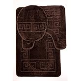 3 Piece Bath Rug Set Pattern Bathroom Rug (20"x32")/Large Contour Mat (20"x20") with Lid Cover (Brown)