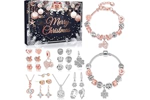 MOVINPE Advent Calendar Charm Bracelet 2025 for Teenage Girls Women, 24 Days Jewelry Necklace Bracelets Making Kit - Christmas Countdown Gifts for Teen Girl Daughter, Girlfriend, Wife, Mom (Rose Gold)