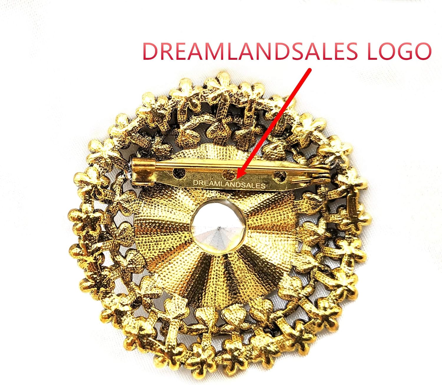 DREAMLANDSALES Antique Style Large Red Glass Stone Round Sash Brooch Pin Art Nouveau Jewelr - Image 3